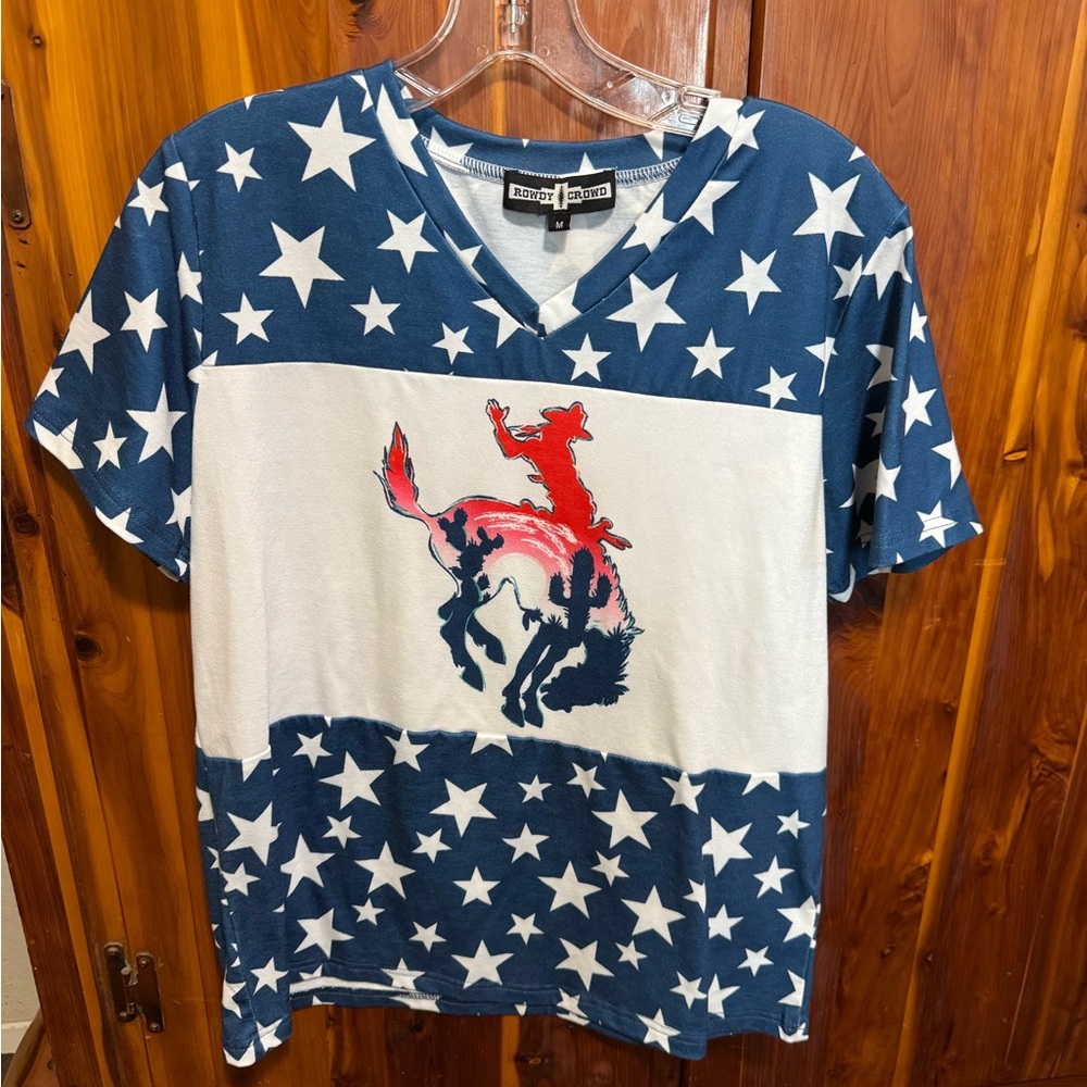 Blue and White Star Print Women's Blouse